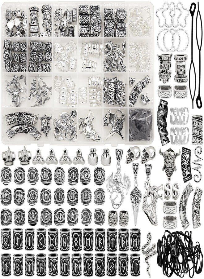 Fscwlmon 215 Pcs Viking Dreadlock Accessories Hair Charms Norse Runes Tube Beads Metal Clips Cuffs Rings Vikings Jewelry For Women Bracelets Pendant Necklace DIY Braid Accessories Silvery - Image 1